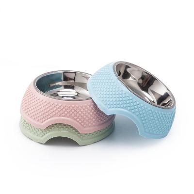 China Sustainable Popular Design Non-Slip Heart Shape Cat Food Splash Proof Bowl Stainless Steel Pet Bowls Dog Bowls for sale