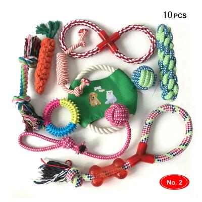 China Sustainable Custom cat pet dog durable chew toy 10 pack set kit ball rubber cotton tug rope squeaky dog toy for sale