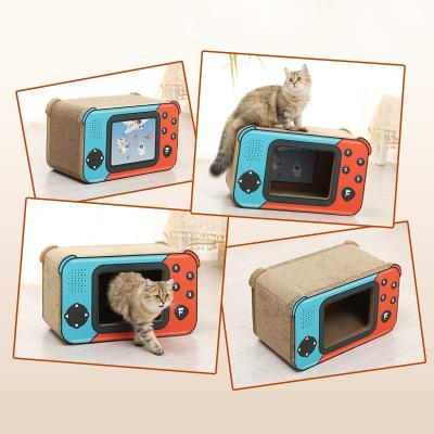 China Sustainable wholesale pet cat grind claws toy corrugated paper material interactive cat scratching board with cat house for sale