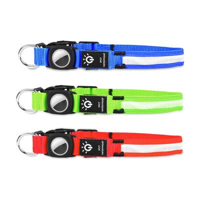 China Lights LED Collar With AirTag Holder Reflective GPS Collar With Bell Light weight Tracker Pet Collar For Cats Dogs Kittens Puppies for sale