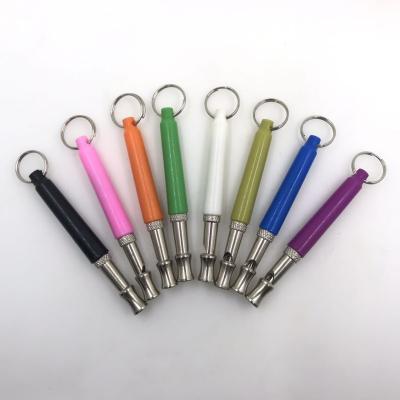 China Stocked Pet Dog Training Device Copper Ultrasonic Sound Whistle Flute Portable Keychain Adjustable Dog Whistle for sale