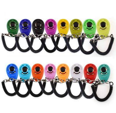 China Stocked Customized Logo Pet Training Dog Trainer Clicker Manual Wrist Strap Ring Clicker Press Training Clicker for sale