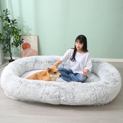 China Stocked 2023 Plush Dog Bed For Human Long Plush Fluffy Pet Bed Luxury Anti-Slip Giant Human Dog Bedding Pet Dog Large Bed for Human for sale