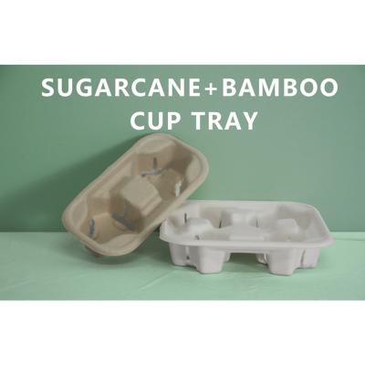 China CLASSIC Wholesale Degradable Bamboo Sugar Cane Disposable Coffee Cups Tray Holder for sale