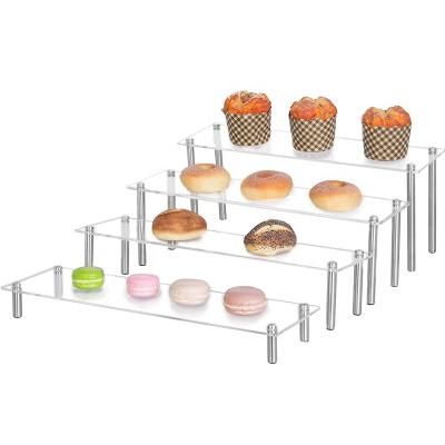 China Good Quality Eco-friendly 4 Tiers Display Stand Wholesale Transparent Acrylic Risers Display Stand Shelf Desserts Rack for sale