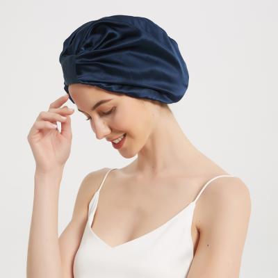 China New Fashion Women's Satin Night Sleep Hood Hair Bonnet Wide Elastic Band Head Cover Silk Eco-friendly Hat for sale