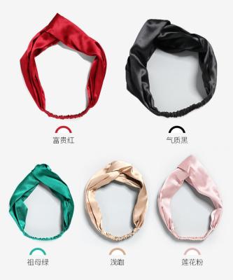 China Eco-friendly 100% silk satin wide cross headband for women hair accessories set wholesale silk headband set with silk scrunchie for sale