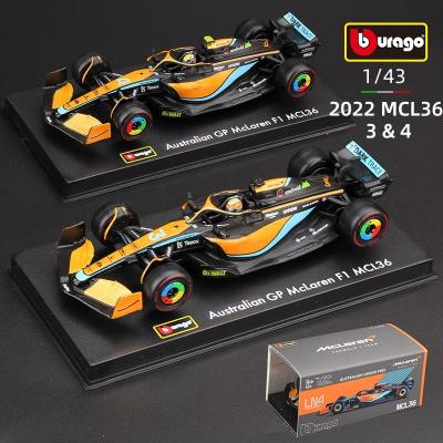 China Licensing Bburago 1:43 2022 F1 McLaren MCL36 #3 Daniel Ricciardo #4 Lando Norris Alloy Luxury Vehicle Diecast Genuine Cars Model Toy Formula One for sale