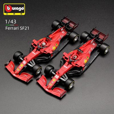 China 1:43 Alloy Bburago Model Base Luxury Vehicle+Dust Cover+Driver Ferrari F1 Model SF21 #16 #55 Diecast Cars Toy Collection Gift Model 2021 Leclerc Sainz Wraps for sale