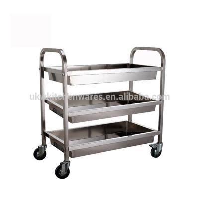 China Stainless Steel 3 Tiers Stainless Steel Hotel Restaurant Kitchen Delivery Dining Mobile Food Cart Lap Service Carts for sale