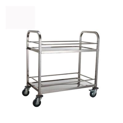 China Stainless Steel 2 Tiers Guard Bar Handles Design Hotel Restaurant Kitchen Delivery Dining Mobile Food Carts Serving Carts for sale