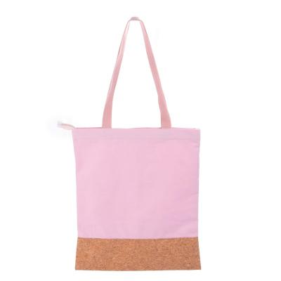 China 2022 Summer Popular Size Private Label Girl Pink Canvas Match Cheap Customized Goods Calico Spliced ​​Cork Shopping Bag for sale