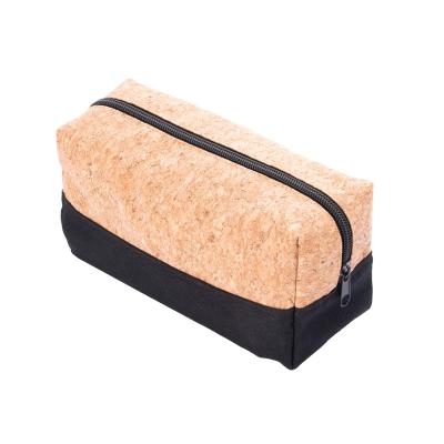 China 2022 New Design Ladies Cork Canvas Manufacturer Designer Recyclable Flat Black Cork Canvas Makeup Cosmetic Bag for sale