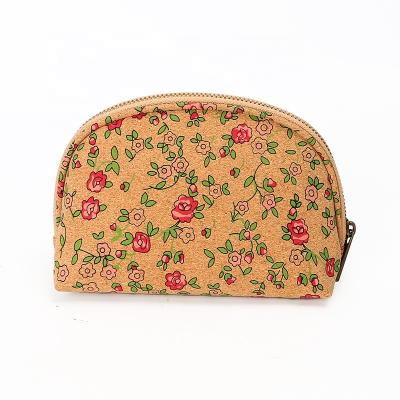 China Custom Print Eco-friendly Waterpoof Cork Makeup Storage Bag Eco-friendly GRS Certificate ISO14001 Flower Shell Cork Cosmetic Bag For Girl for sale