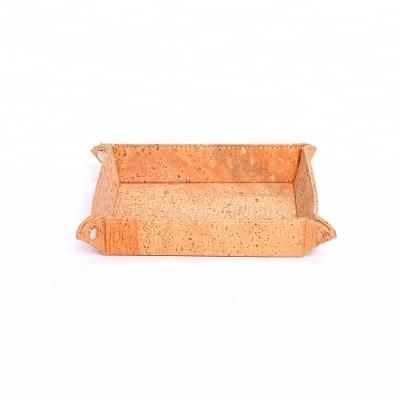 China Cork Folding Valet Tray Jewelry Viable Natural Display Vegan Desk Keys Coins Candy Sundries Decoration Tray for sale