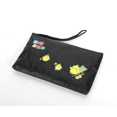 China Lovely ISO14001 Cartoon Digit Eco-friendly Paper Animal Printed Custom Black Girl Paper Tyvek Wallet Cosmetic Bag With Wristband for sale