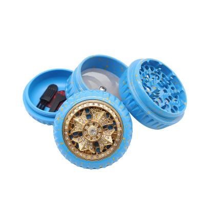 China Wholesale Vapruz Herb Smoke Grinding Accessories Rhinestone Decor 63mm 4 Parts Aluminum Tobacco Herb Grinder for sale