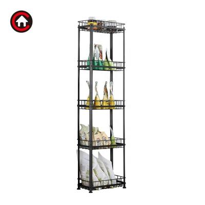 China Sustainable 5-Tier Space Saving Rolling Metal Wire Shelves Storage Shelf Storage Rack for Home Kitchen Display Rack Shelf with wheels for sale