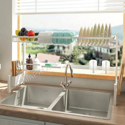 China Sustainable Kitchen Adjustable 2 Tier Large Dish Drainer Rack Over The Sink Storage Shelf Organization Dish Sink Rack for sale