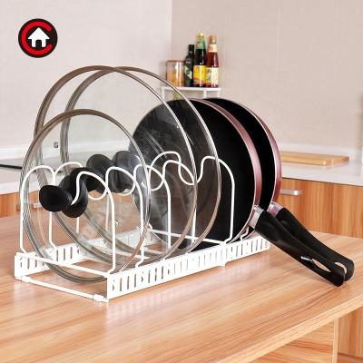 China Sustainable Kitchen Metal Expandable Pot Lid Holder Rack Pan Rack Cabinet Organizer for sale