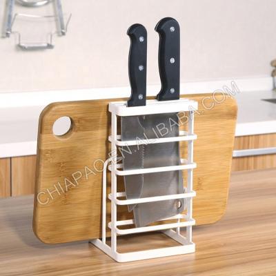 China Sustainable Pot Lid Cutting Board Knife Multifunctional Metal Kitchen Cabinet Storage Chopping Board Rack for sale