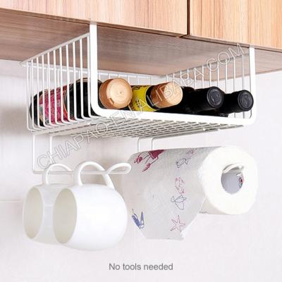 China Sustainable High Quality Under Shelf Cabinet Hanging Basket Under Cabinet Organizer Shelf with hooks for Kitchen Cupboard for sale