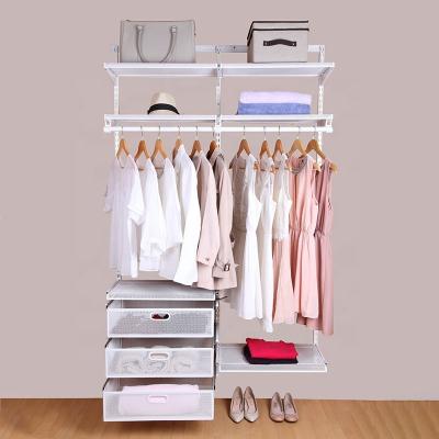 China Adjustable (height) Wall Mount Metal Mesh Wire Closet Wardrobe Hanging Shelves Open Closet System Wire Closet for sale