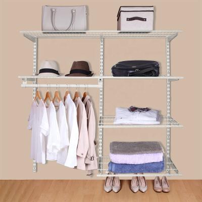 China Adjustable (height) 4 ft Wall Mount Metal Wire Closet Wardrobe Hanging Shelves Open Closet System Wire Closet for sale