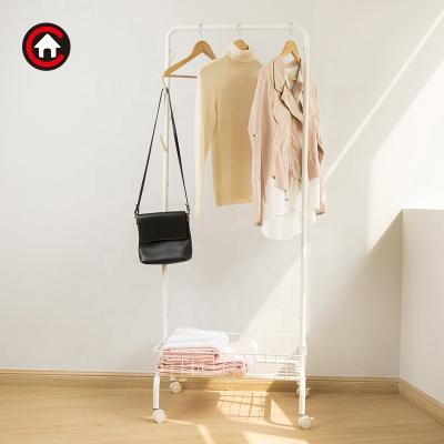 China Contemporary Rolling Garment Rack Hanger Coat Rack Clothing Rack with Basket for Bedroom Entryway for sale