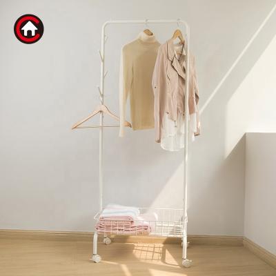 China Contemporary Rolling Hanger Coat Rack Clothing Rack with Basket for Bedroom Entryway for sale