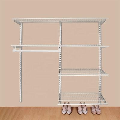 China Adjustable (height) 4 ft Wall Mount Metal Wire Closet Wardrobe Hanging Shelves Open Closet System for Bedroom for sale