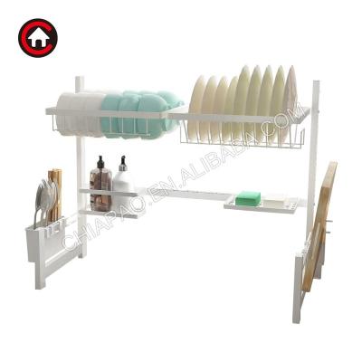 China Sustainable Kitchen Adjustable 2 Tier Small Dish Drainer Rack Over The Sink Storage Shelf Organization Dish Sink Rack for sale