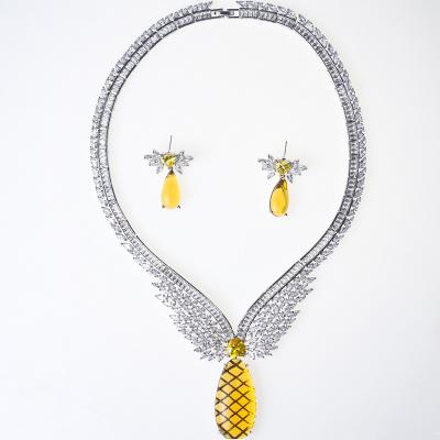 China FASHIONABLE imitation wedding jewelry set noble and chalcedony zircon necklace earring set angel wings luxury jewelry set for sale