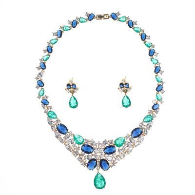 China Trendy Luxury Colorful Zircon Drop Water Drop Water Fashion Dubai Nigeria Pakistan Two Piece Set Necklace Earrings for sale