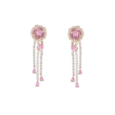 China Trendy Fashion Silver Camellia Blossom Fringe Earrings Women Needle Zirconia S925 Earrings for sale