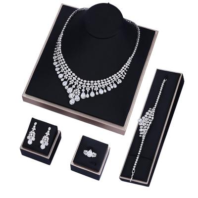 China New CLASSIC Bride Jewelry Wedding Jewelry With Necklace Earrings Rings Bracelets Jewelry Set Women Crystal Wholesale for sale