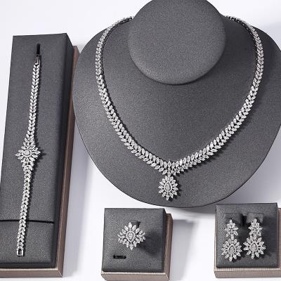 China CLASSIC Luxury Dubai Big 4pcs Bridal With Cubic Zircon For Bracelet Ring Wedding Jewelry Sets Women CZ Necklace Earrings for sale