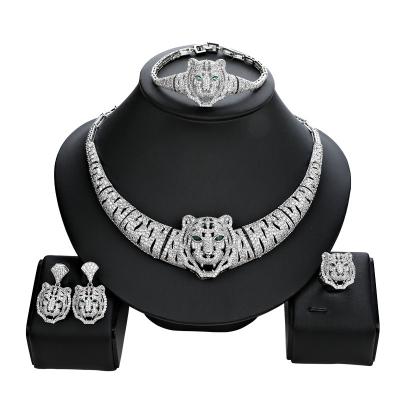 China Other Queen Jewelry Necklace Earrings Bracelet Ring Set High Quality Diamond Inlaid Tiger Style Banquet Accessories Four Piece Set for sale