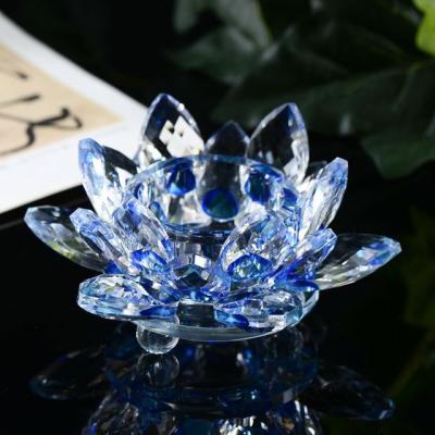 China Europe Style Lotus Short Shape Glass Candle Traditional Stand Tall Altar Lamp That Burns Day And Night Crystal Candle With Glass Candle for sale