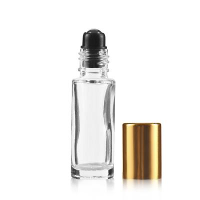 China High Quality Essential Oil Clear Cover Personal Care Glass Bottle 5ml 8ml 10ml 20ml Gold Cosmetic Essential Oil Roller Bottle for sale