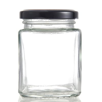 China New Storager Square Empty Clear Honey Glass Bottle Food Storage Container Honey Jar High Quality With Lid for sale