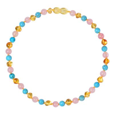 China 2021 Punk 2021 Top Natural Amber Baby Necklace Boutique Mixed Color Sprinkle Crystal Gold Po Baby Necklace Jewelry for sale