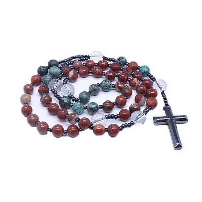 China Christian Jewelry Alloy Cross Handcrafted Necklace DIY Top Fashion Natural Stone Necklace String Religious Jewelry for sale