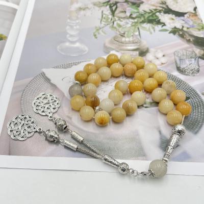 China Fashionable 33 Natural Stone Beads Muslim Safe Tassel Clasp Pendant Rosary Silver Plating for sale