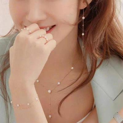 China Set 2021 FASHION New Classic Handcrafted Stainless Steel Pearl Set Necklace Tassel Necklace 18K Vacuum Plated for sale