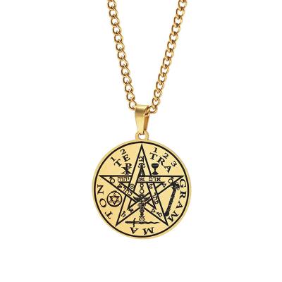 China European Lady Necklace Titanium Steel Pendant Solomon Seal Kabbalah Amulet Male Star Pentagon Hiphop Hiphop for sale