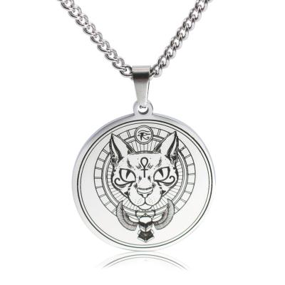 China FASHIONABLE Stainless Steel Bastet Cat Head Necklace Titanium Steel Horus Eye Anhe Necklace for sale