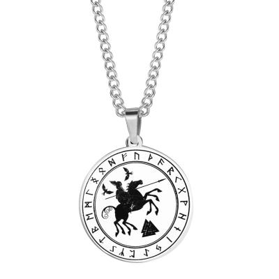 China Classic New Viking Stainless Steel Wotan Pendant Necklace Vintage Viking Titanium Steel Rune Men's Punk Necklace for sale