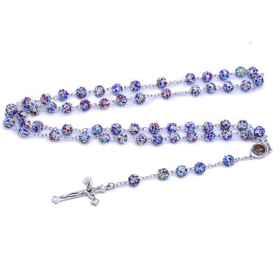 China High Grade Fashionable Rosary Beads Colorful Clay Beads Cross Rosary Necklace Church Ware Religious Fine Jewelry for sale