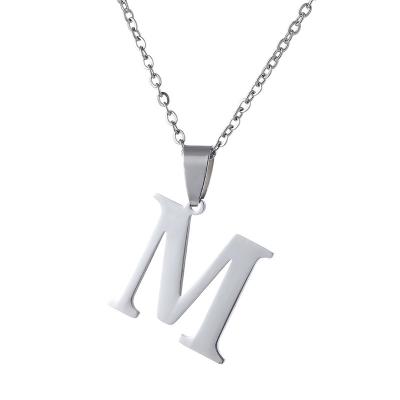 China TRENDY 26 English Letters Fashion Crown Pendant Necklace Stainless Steel Letter-Chain Jewelry Mirror Pendant for sale